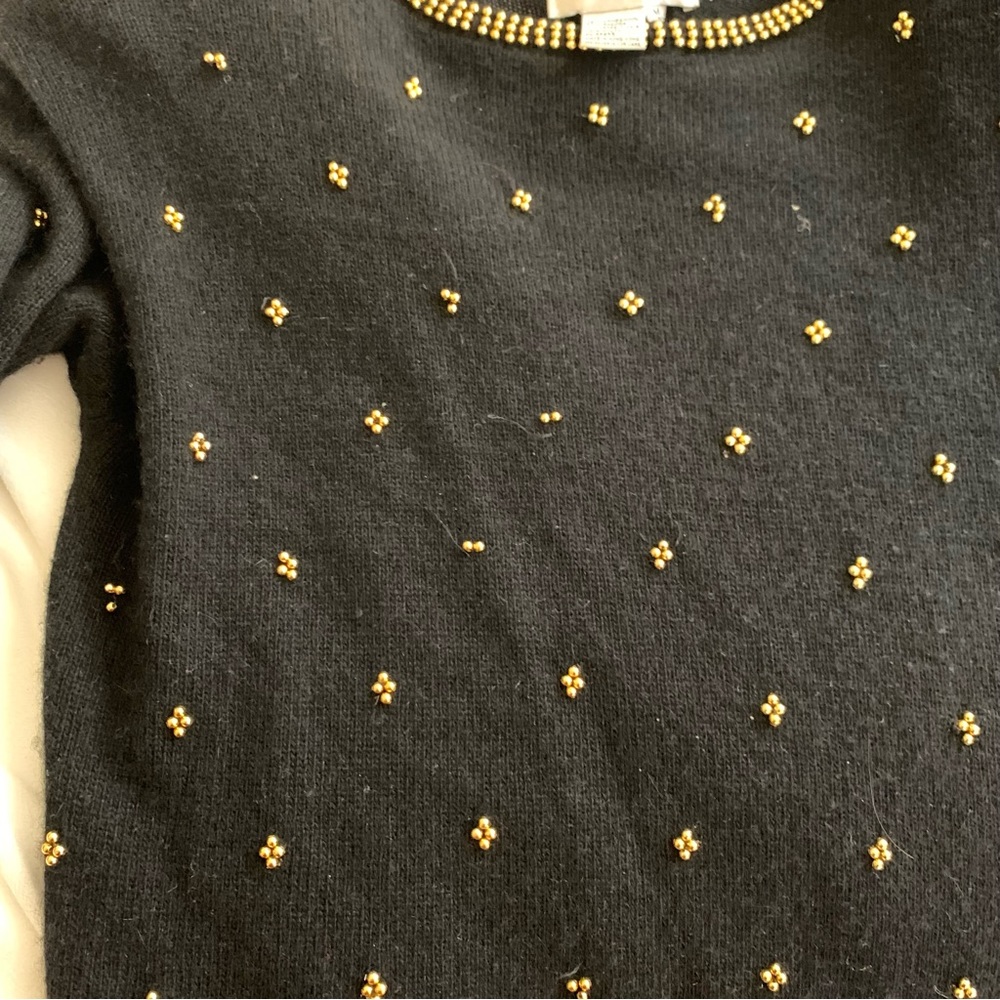 Vintage Gold Beaded Crewneck Black Sweater SZ M - Picture 4 of 13